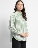 Madame Dusty Green And White Striped Regular Shirt