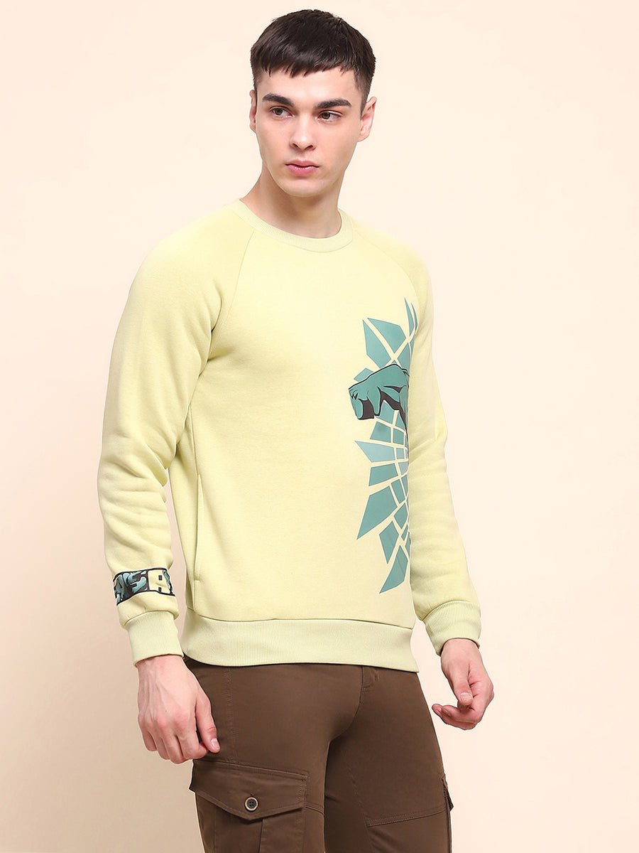 Camla Barcelona Graphic Printed Lime Green Cotton Sweatshirt