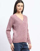 Madame V Neck Buttoned Onion Pink Cardigan