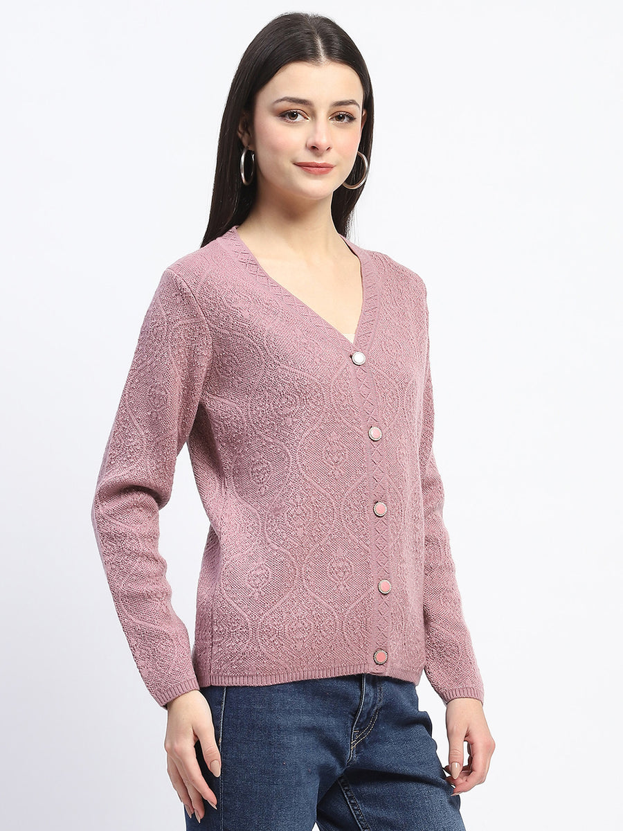 Madame V Neck Buttoned Onion Pink Cardigan