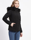 Madame Black Faux Fur Hood Quilted Puffer Jacket