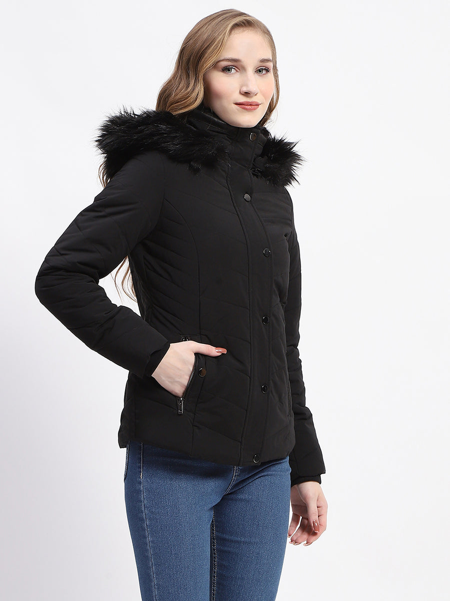 Madame Black Faux Fur Hood Quilted Puffer Jacket