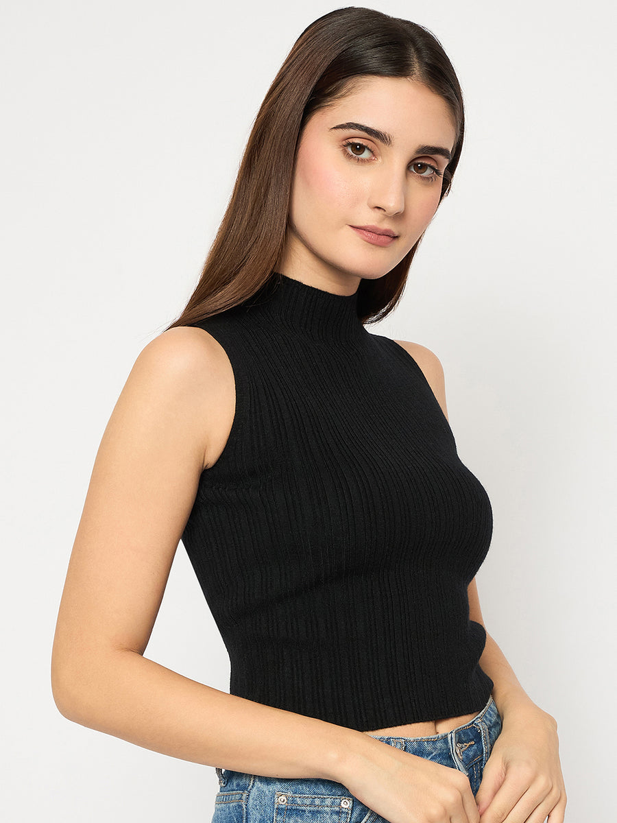 Madame Mock Neck Black Sleeveless Sweater