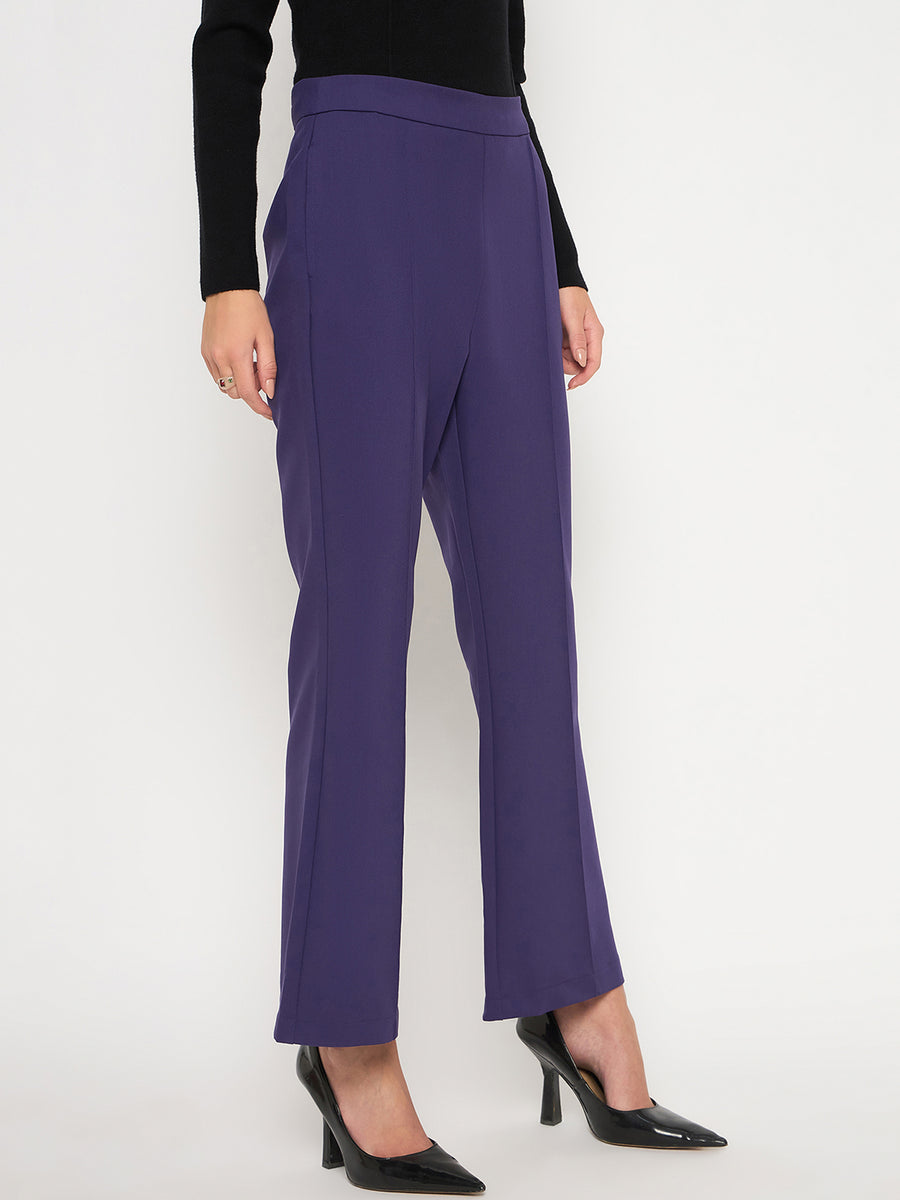 Madame Pleated Flared Purple Trousers