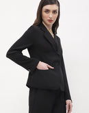 Madame Lapel Collar Black Bell Sleeve Blazer