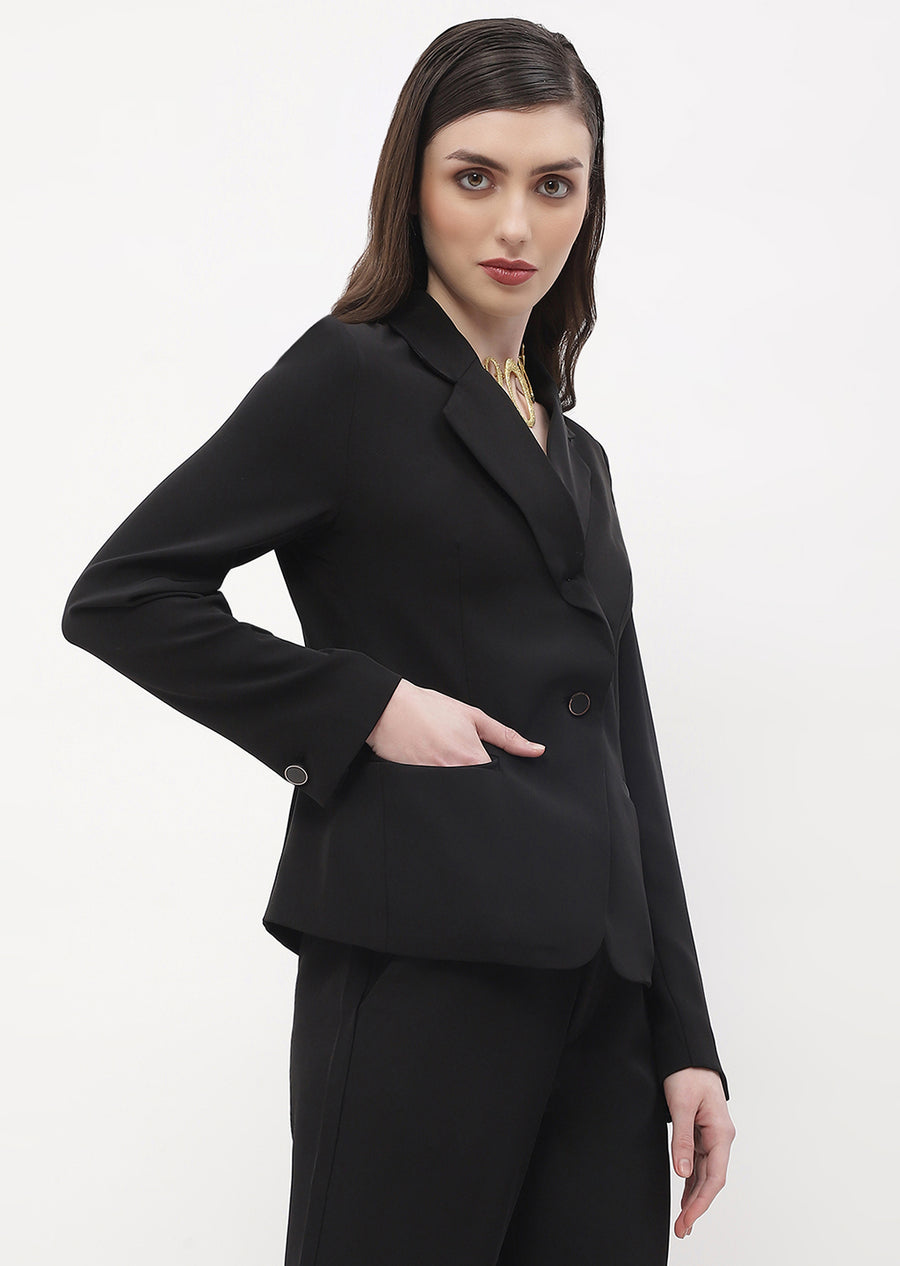 Madame Lapel Collar Black Bell Sleeve Blazer