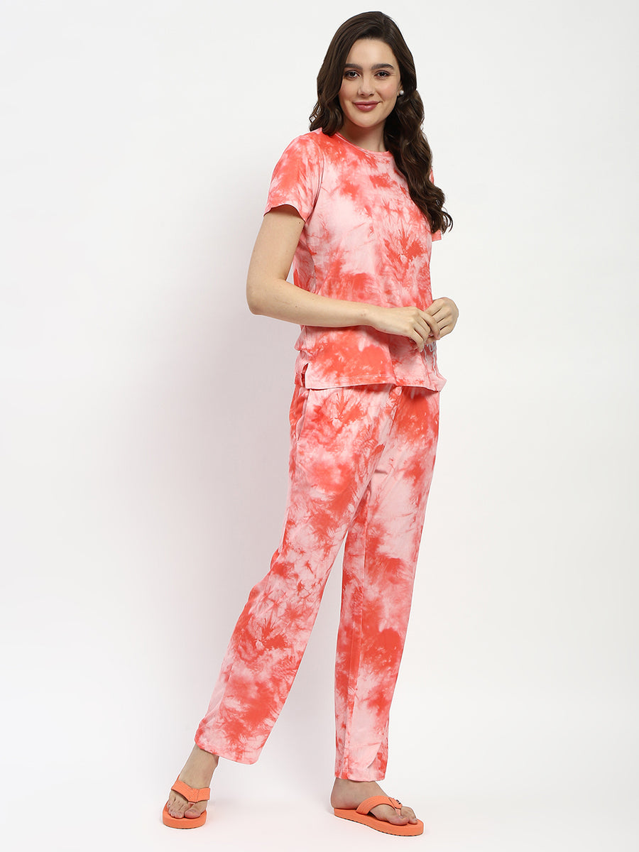 mSECRET Tie-Dye Effect Coral Nightsuit Set