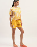 mSECRET Printed Cotton Mustard Top with Shorts