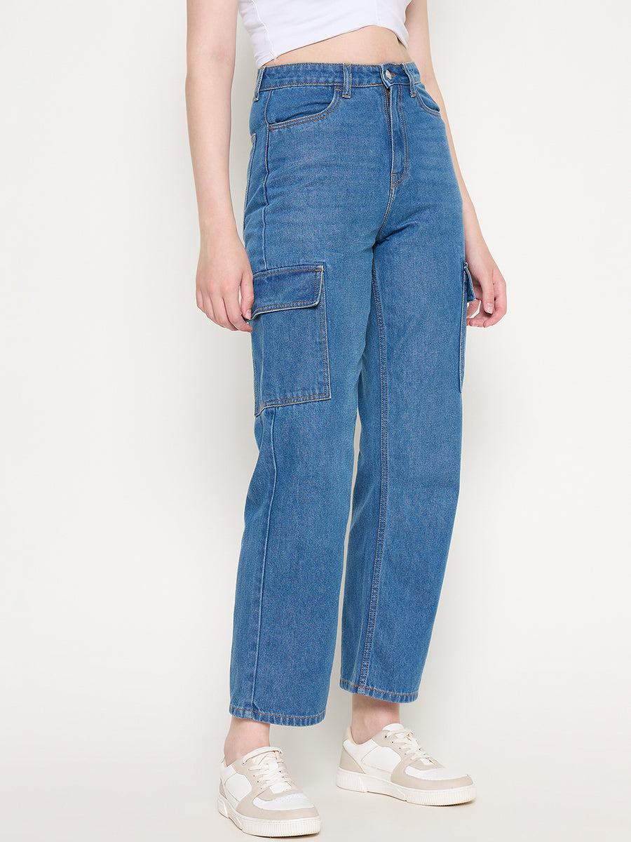 Madame Cotton Straight Fit Mid Blue Denim