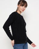 Madame Self Design Crew Neck Black Cardigan