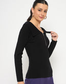 Madame Viscose Blend Open Shoulder With Zip Black Top