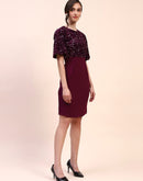 Camla Barcelona Sequin Embellished Plum Sheath Dress