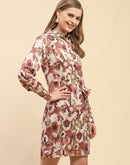 Camla Barcelona Abstract Print Beige Wrap Around Dress