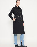 Madame Double Breasted Buckled Belt Black Trench Coat