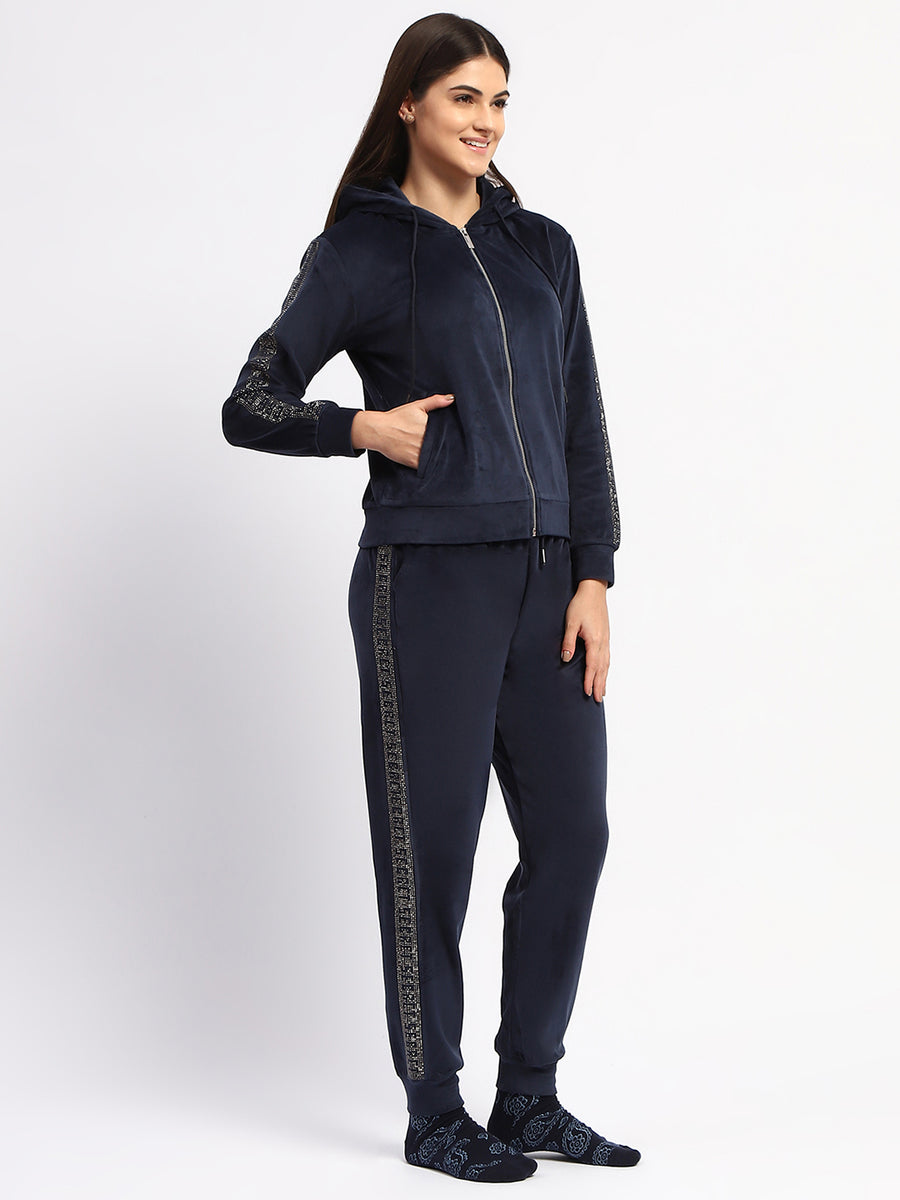 mSECRET Zipped Navy Blue Top and Bottom Night Suit