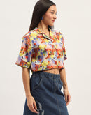 Madame Graphic Print Cotton Purple Cropped Shirt