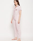 mSECRET Pink Star Printed  Lapel Collared Nightsuit