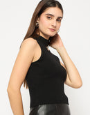 Madame Cutout Sleeveless Mock Neck Black Sweater