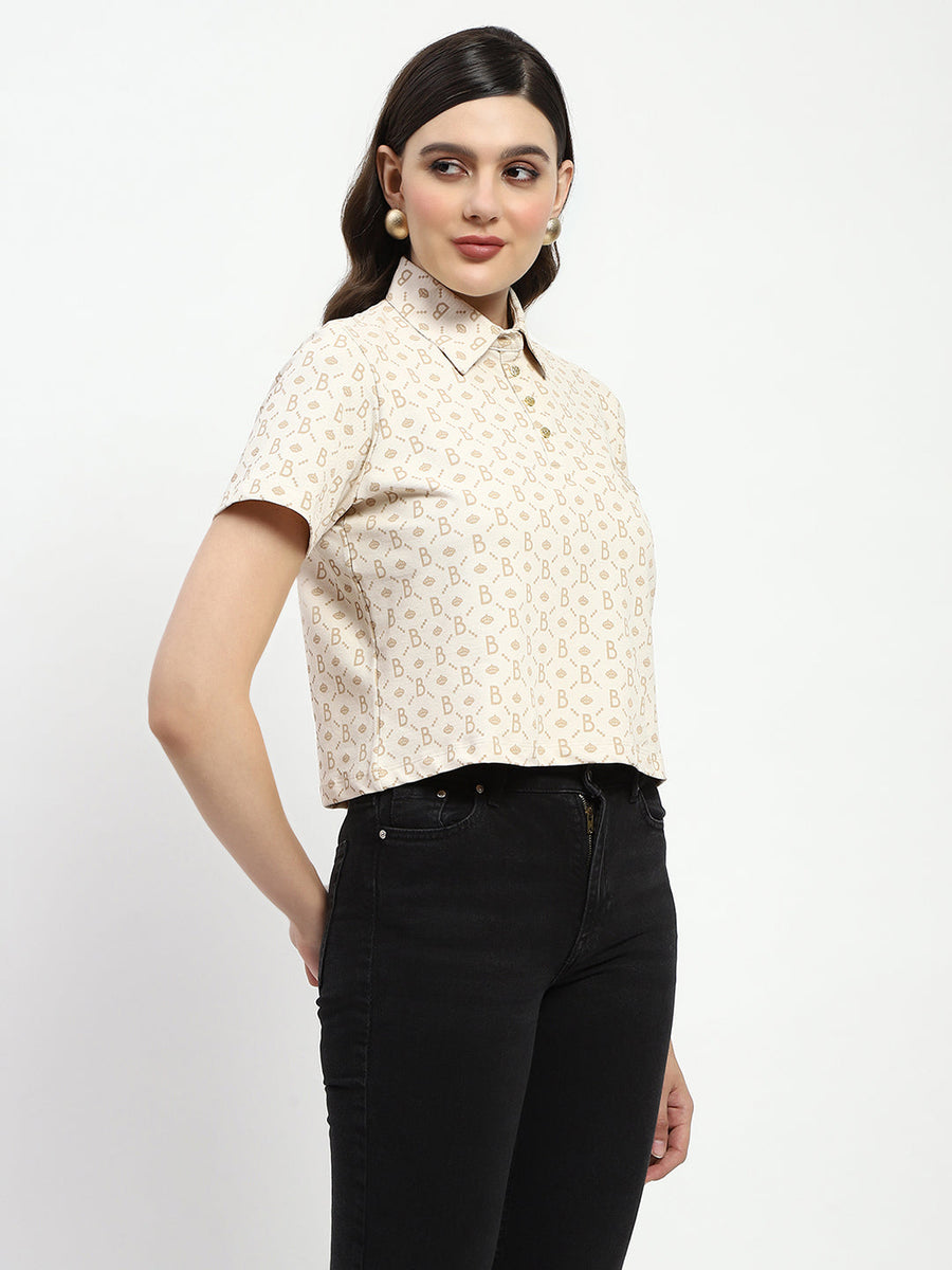 Madame Bridgerton Beige Cotton Polo Top