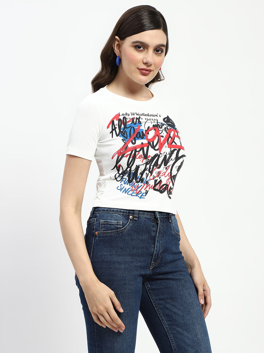 Madame Bridgerton Typography Printed Crystal Embellished White Cotton T-Shirt