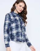 Madame Long Sleeve All Over Printed Shirt Collar Front Button Blue Shirt