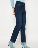 Madame Cotton Blend Stone Wash Straight Fit Dark Blue Denim Jeans