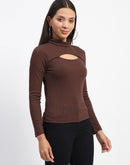 Madame Chest Cutout Ribbed High Neck Top