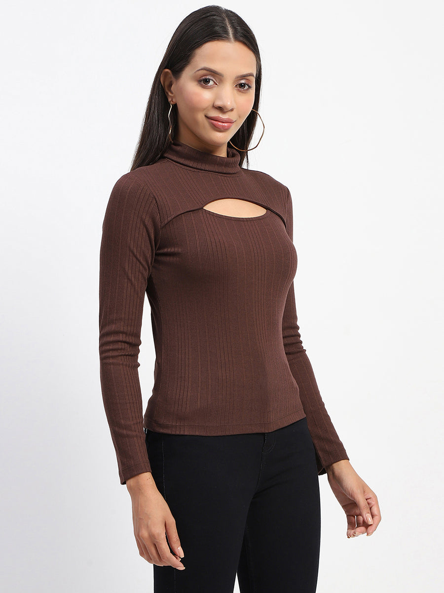 Madame Chest Cutout Ribbed High Neck Top