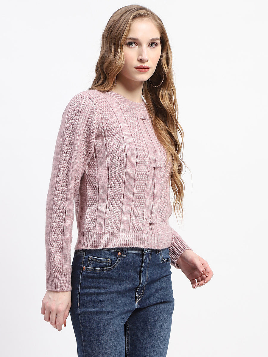 Madame Rib Neck Mauve Knitted Sweater