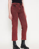 Madame Cotton Blend Acid Wash Red Denim