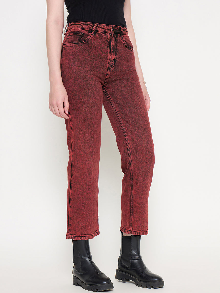 Madame Cotton Blend Acid Wash Red Denim