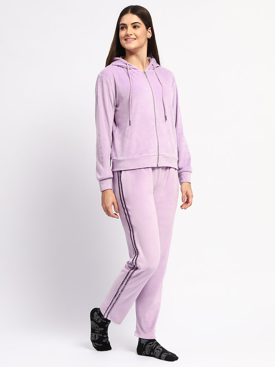 mSECRET Printed Zipped Top and Bottom Lavender Night Suit