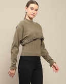 Madame Front Ripped Full Sleeve Olive Sweater