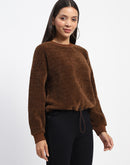 Madame Elastic Pull Drawstring Brown Top