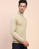 Camla Barcelona Embossed High Neck Solid Beige Sweater