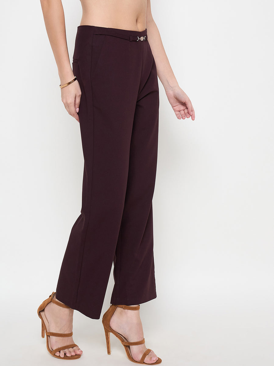 Madame Belted Straight Fit Wine Trousers