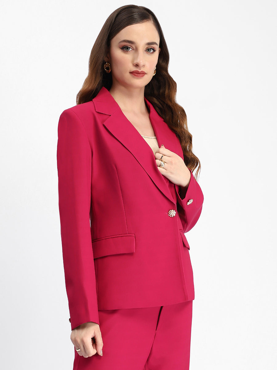 Madame Single Button Notch Lapel Hot Pink Blazer