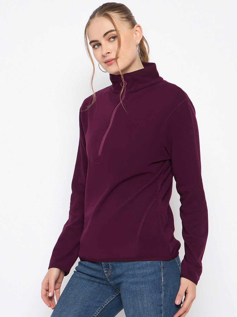 Madame Polar Fleece Half-Zipper Mulberry Sweatshirt