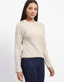 Madame Golden Pearl Shoulder Snap Button Beige Top