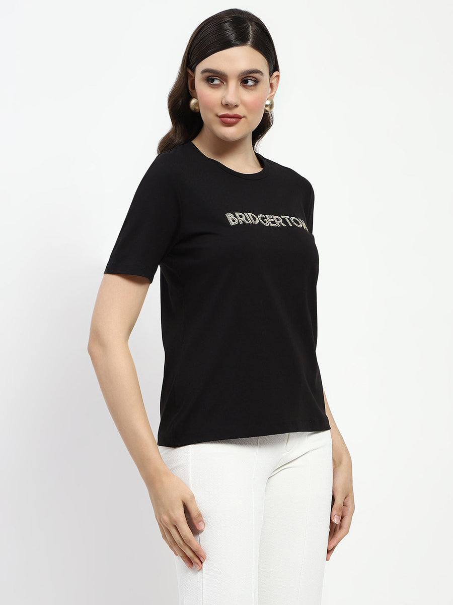 Madame Bridgerton Crystal Embellished Black T-Shirt