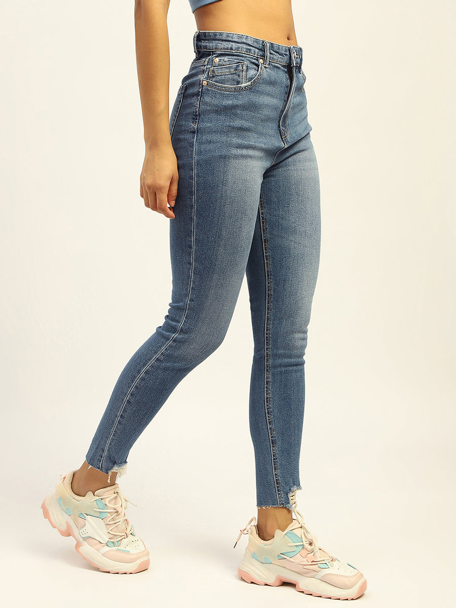 Madame Skinny Fit Raw Hem Cotton Light Blue Denim