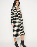 Madame Zebra Striped Dress with Geometric Print Black Ensemble