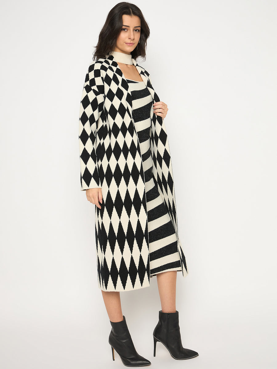 Madame Zebra Striped Dress with Geometric Print Black Ensemble