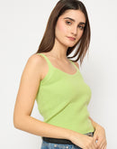 Madame Sleeveless Solid Green Sweater