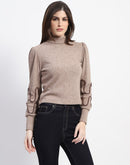 Madame High Neck Contrast Dori Detail Knit Top