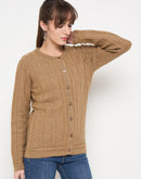 Madame Solid Camel Cable Knit Cardigan