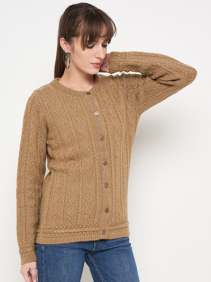 Madame Solid Camel Cable Knit Cardigan