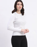 Madame Embellishment Adorned Off White Knitted Top