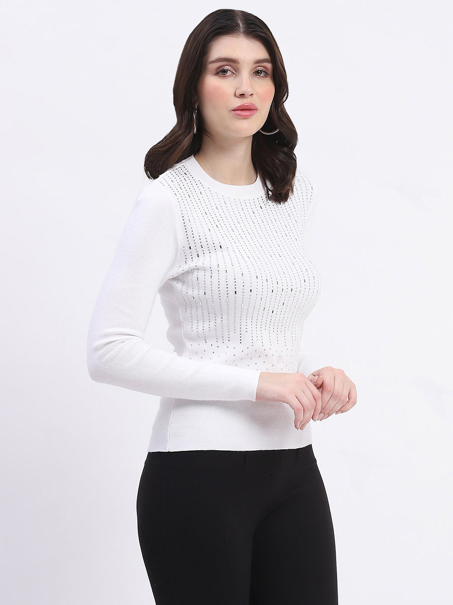 Madame Embellishment Adorned Off White Knitted Top