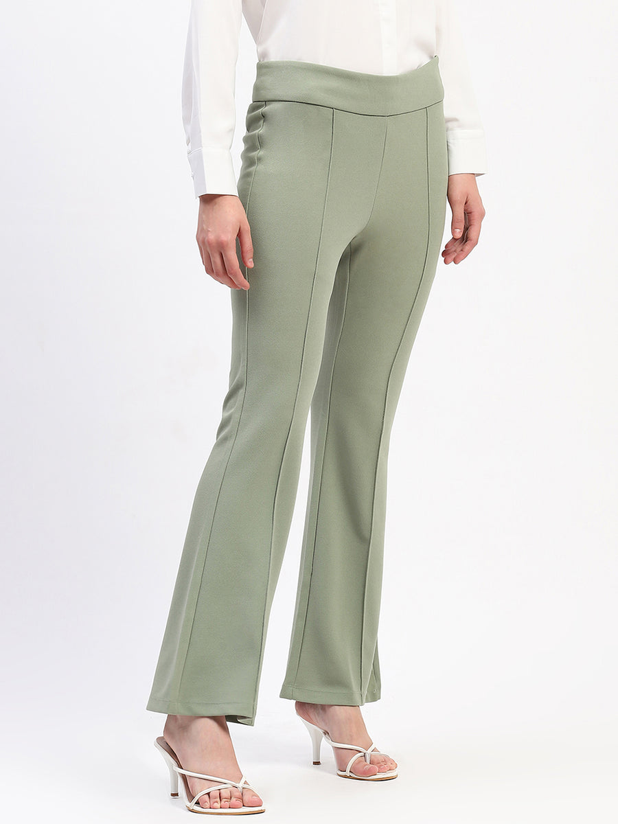 Madame Pleated Elasticated Waist Solid Mint Trousers